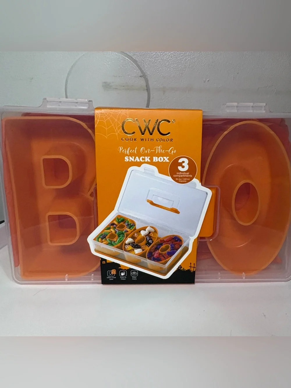 Halloween ‘ Boo ‘ Snack Box - Orange Food Storage Container